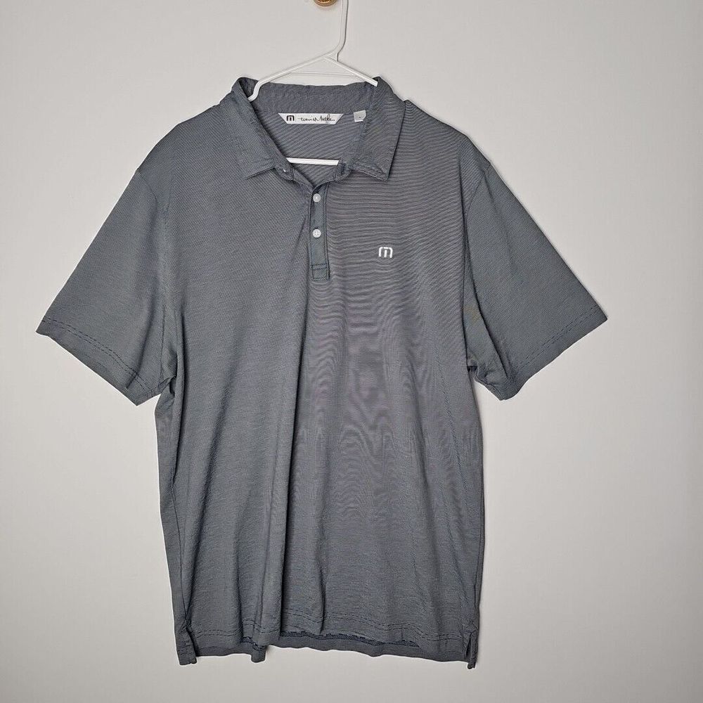 Travis Mathew Golf Polo Shirt Men's Gray Size XL Pinstripe Preppy Classic